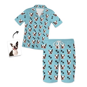 Personalised Customised Photo Pet Face Short Sleeve Button Down Men Women Gender Neutral Pajama Set Summer Birthday Christmas Gift
