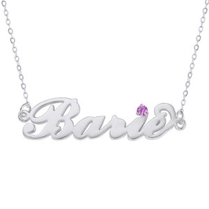 Personalized Sterling Silver Name Necklace with Birthstone