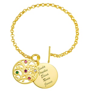 Personalized Sterling Silver Name Bracelet: Birthstone Family Tree