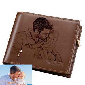 Custom Photo Men's Trifold Wallet Christmas Gift Personalised Custom Photo Leather Wallet for Men Father’s Day Gift for Dad Grandpa Father