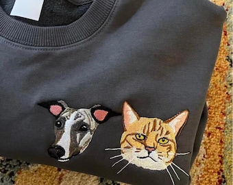 Custom Pet Photo Embroidered Sweatshirt Hoddie: Multiple Dog Cat Portrait Hoodie Pet Lover Tee