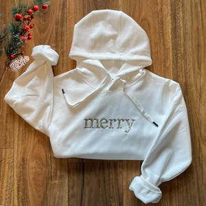 Sudadera navideña bordada Sudadera con capucha con letras florales y cuello redondo con estampado floral de Feliz Navidad Camiseta navideña Suéter bordado Regalo