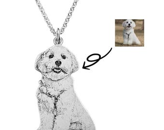 Collar personalizado con foto de mascota: colgante grabado en plata de ley 925