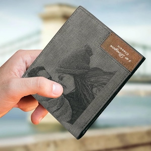 Custom Engraved Photo Men's Trifold Wallet Brown Christmas Gifts Birthday Christmas Mothers Day Gift