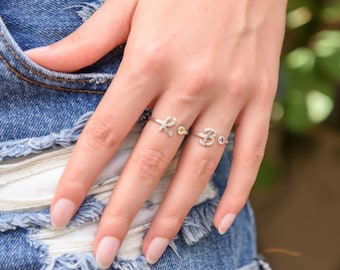 Personalized Sterling Silver Initial Ring with Birthstone