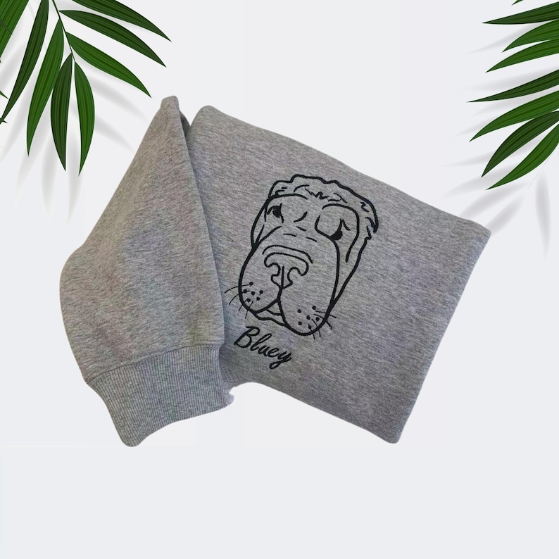 Custom Embroidered Sweater Pet Photo Outline Tshirt Dog Portrait Line