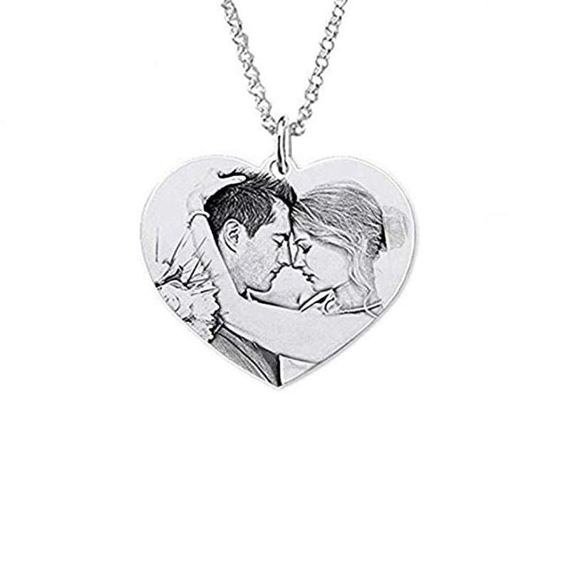 Personalised 925 Sterling Silver Engraved Heart Photo Pendant Necklace