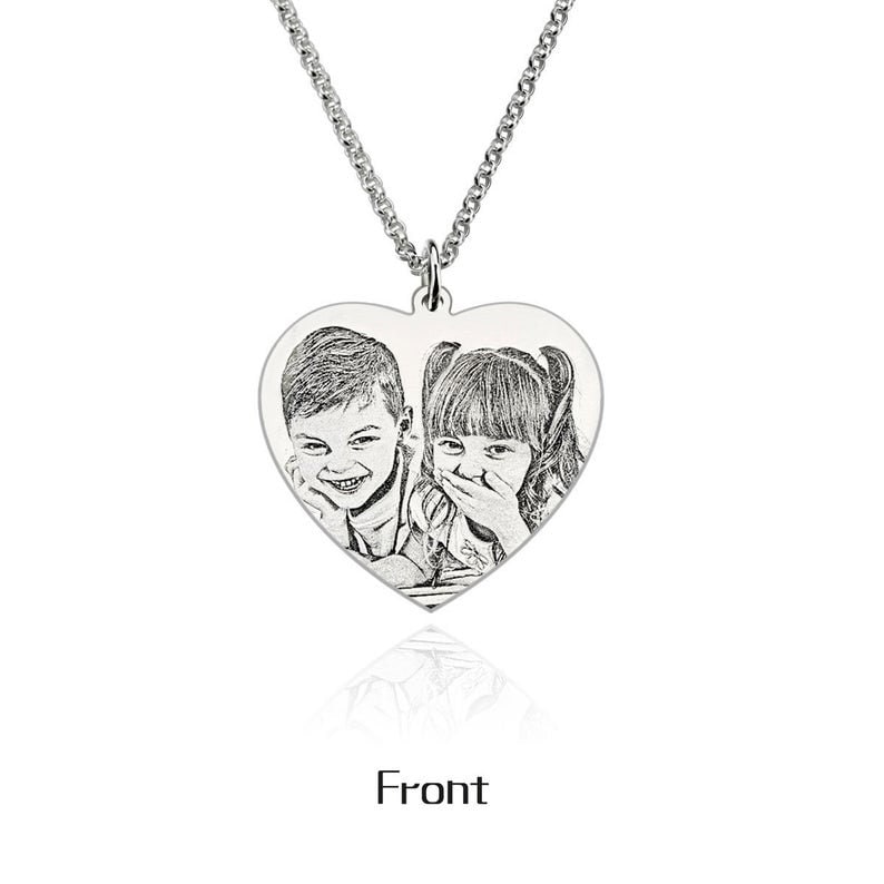 Personalised 925 Sterling Silver Engraved Heart Photo Pendant Necklace