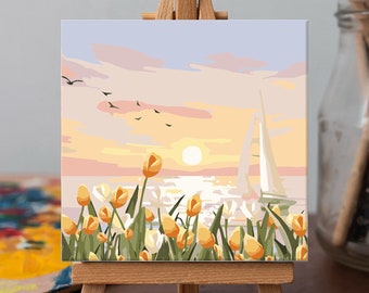 Mini Kit de Pintura de Paisagem por Números: Pintura acrílica sobre tela