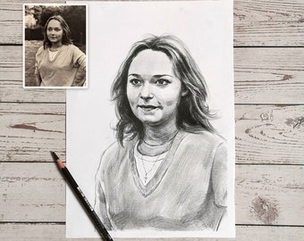 Custom Charcoal Portrait from Photo: Hand-Drawn Pencil Sketch Art