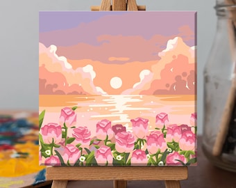 Sunset Tulips Paint by Number Kit: Beginner Acrylic DIY Craft (8x8in)