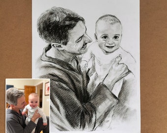 Charcoal Portrait, Personalized Family Portrait Hand Drawn, Custom Drawing from Photo, Art Commission, Anniversary Birthday Christmas Gift