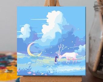 Kit de peinture de paysage par numéro : peinture acrylique sur toile (8 x 8 po.)
