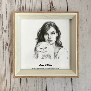 Sketch Pet and Owner Portrait, Custom Pencil Drawing from Photo, Hand Drawn Portrait, Commission Drawing, Personalized Cat Lover Gift