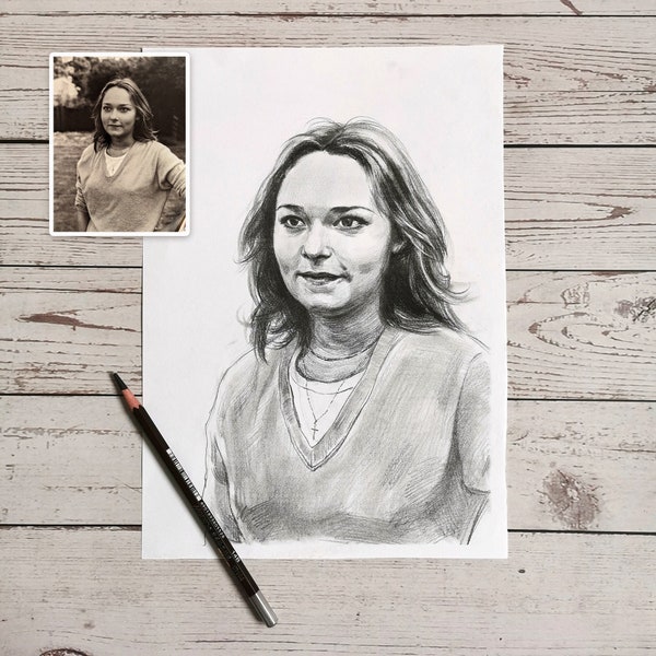 Hand Drawn Portrait, Custom Sketch from Photo, Personalized Charcoal Pencil Drawing, Art Commission, Customised Unique Birthday Wedding Gift