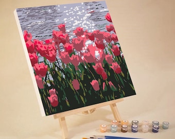 Tulip Paint by Numbers Kit: DIY Acrylic Painting on Canvas (8x8in)