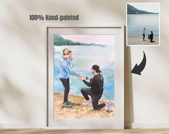 Custom Watercolor Couple Portrait from Photo, Art Commission Proposal Wedding Painting, Personalized Unique Romantic Wedding Gift