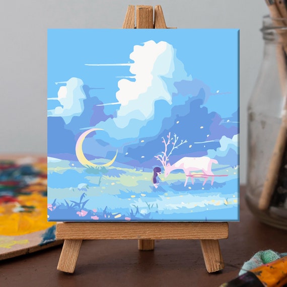 Landscape Paint by Number Kit: Acrylic Painting on Canvas (8x8in)