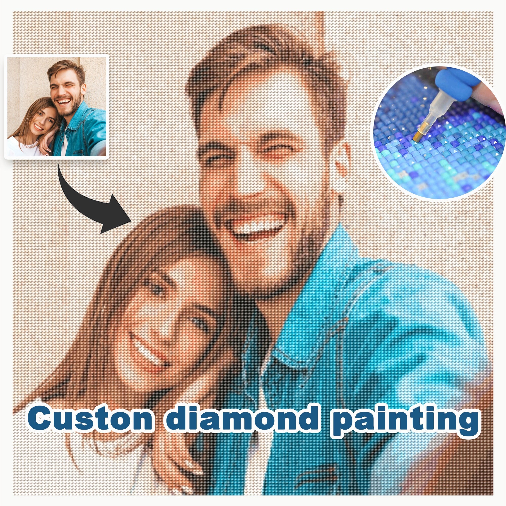 Lehaha Gepersonaliseerde diamantkunstset voor volwassenen - Gepersonaliseerde foto, compleet 5D diamantschilderij, maak je eigen schilderij (vierkant 30 x 40 cm