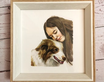 Hand Painted Portrait, Painting from Photo, Custom Small Watercolor Portrait, Personalized Handmade Gift, Memorial Gift for Dog Mom