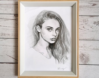 Hand Drawn Portrait, Custom Sketch from Photo, Personalized Gift for Women, Unique Birthday, Anniversary, Memorial, Valentines Day Gift