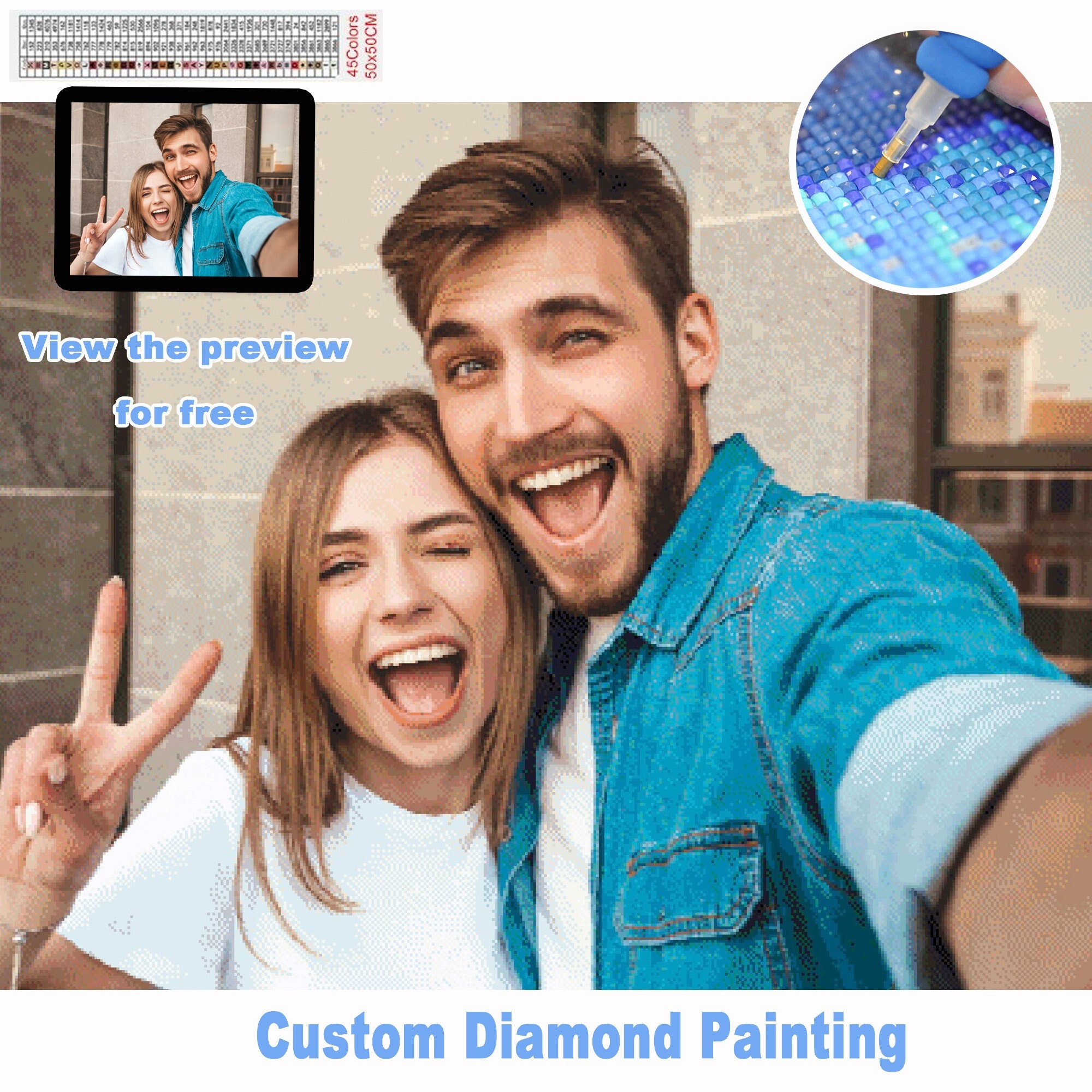 Personalisiertes Diamond Painting Mit Eigenem Foto – 25x25 Cm, 5D Vollbohrung, Inkl. Set Für Erwachsene