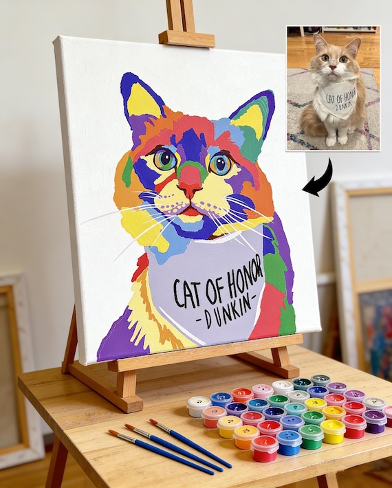 Custom Pet Paint by Numbers from Photo, Personalized Dog Cat Portrait DIY Kit, Custom Pet Portrait Canvas Painting, Animal Lover Gift