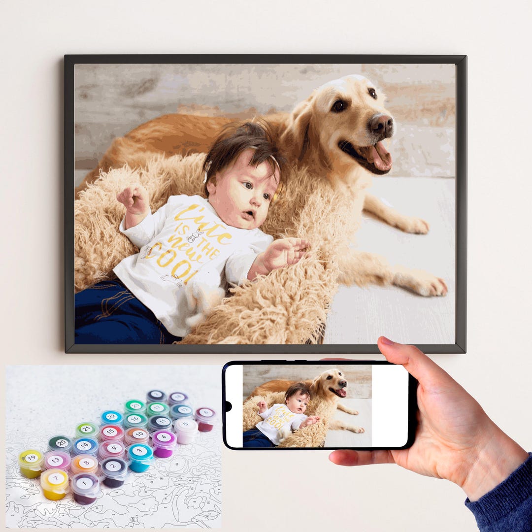 Peinture Par Numéros Personnalisée 20x30 Cm – Tableau Photo Sur Toile – Cadeau Famille, Couple, Animal