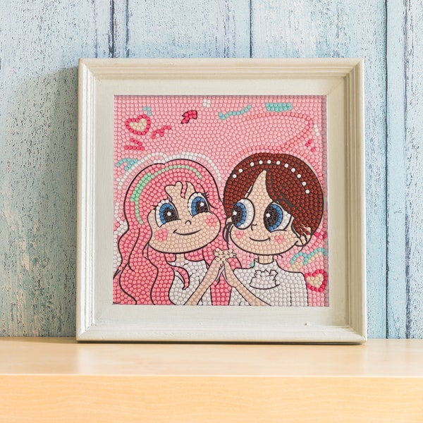 DIY Small Diamond Painting - Cartoon Cute Craft Set, 5D Diamond Painting Kit for Best Friends, Valentines Day Couple Gift, Small Size 6×6in