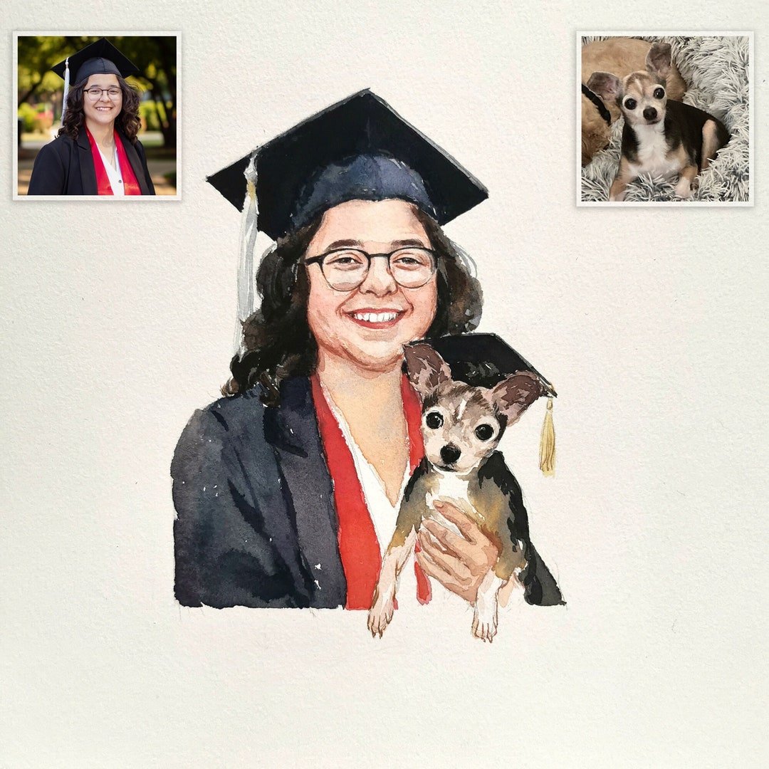 Custom Watercolor Pet & Owner Portrait, Dog Cat Painting From Photo ...