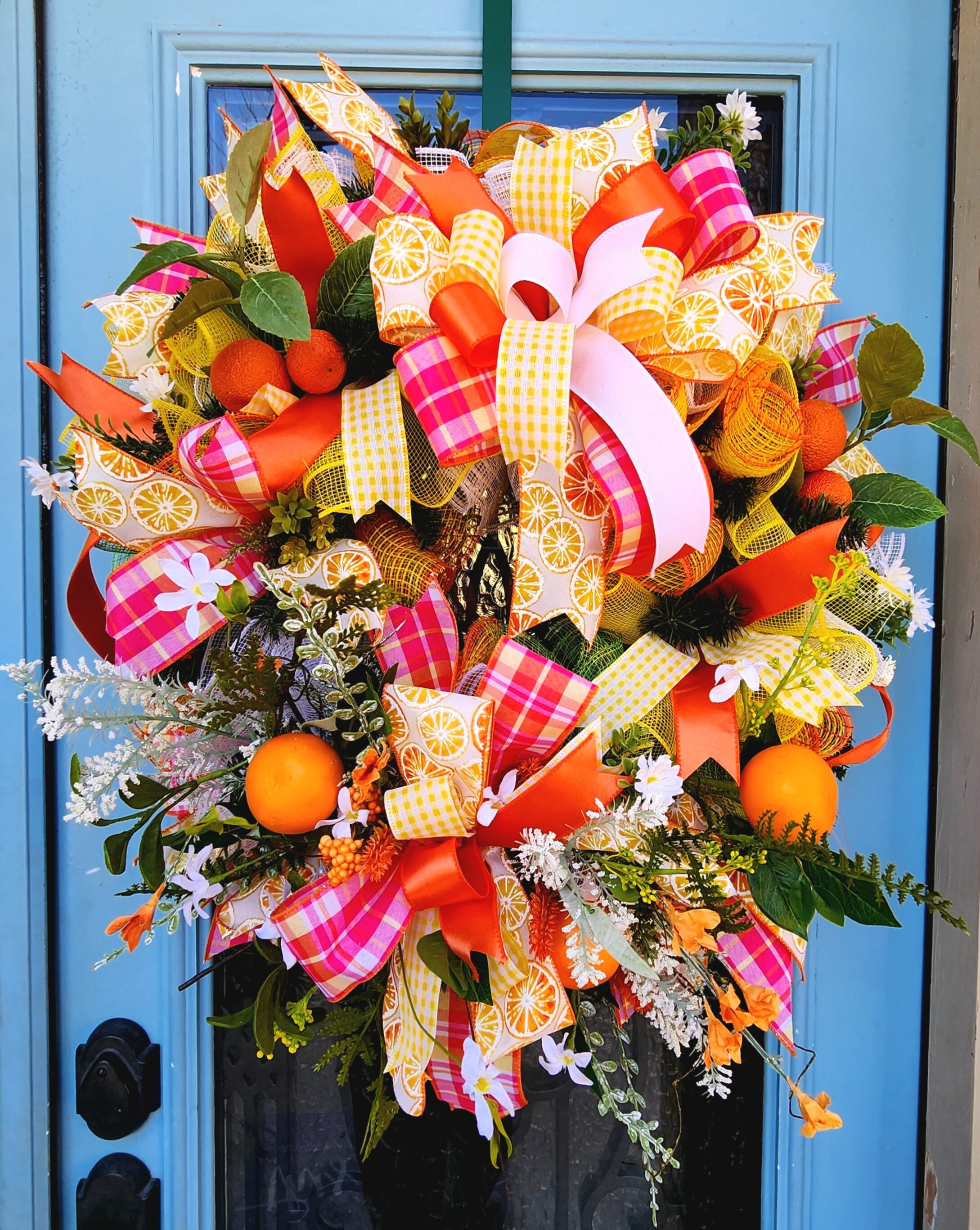 Summer Orange Wreath for Front Door Hot Pink and Orange Etsy