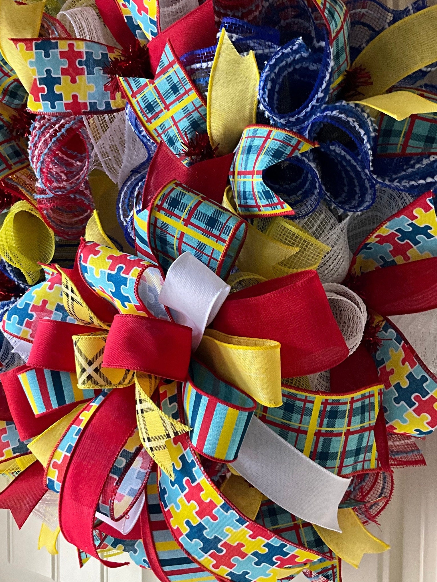 Autism Awareness Wreath for Front Door Puzzle Pieces Wreath Autism Wreath Awareness Wreath