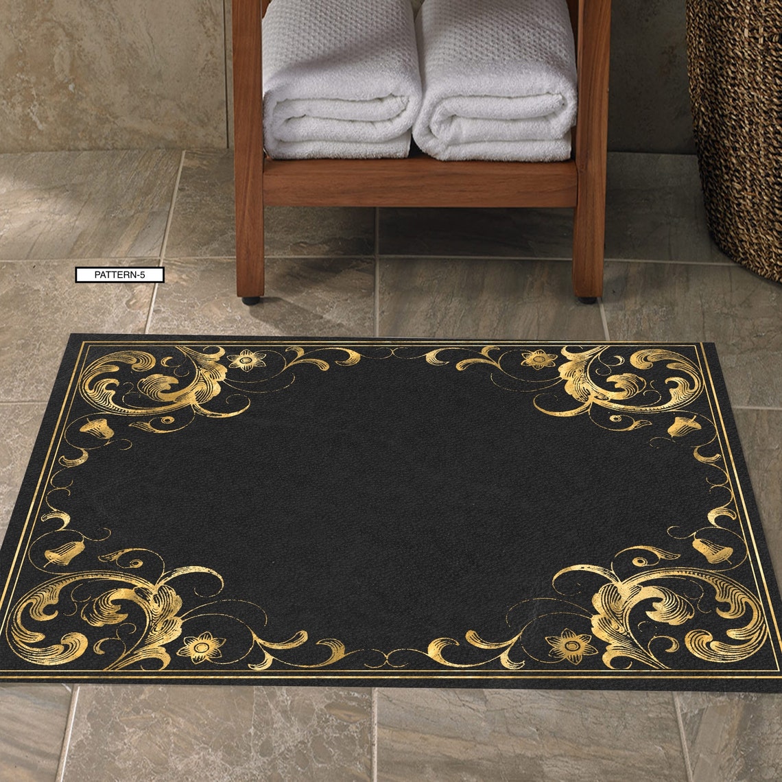 Bath Mats Set Carpet / Black Golden Yellow Vintage Toilet Etsy