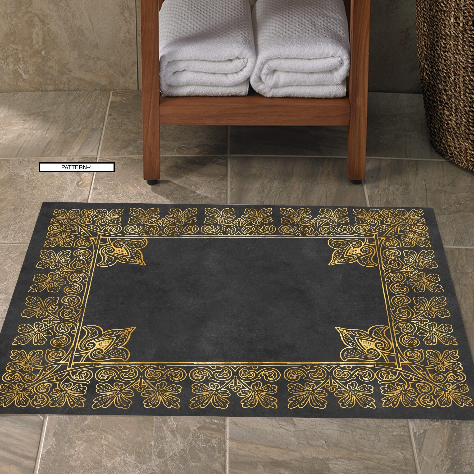 Bath Mats Set Carpet / Black Golden Yellow Vintage Toilet Etsy