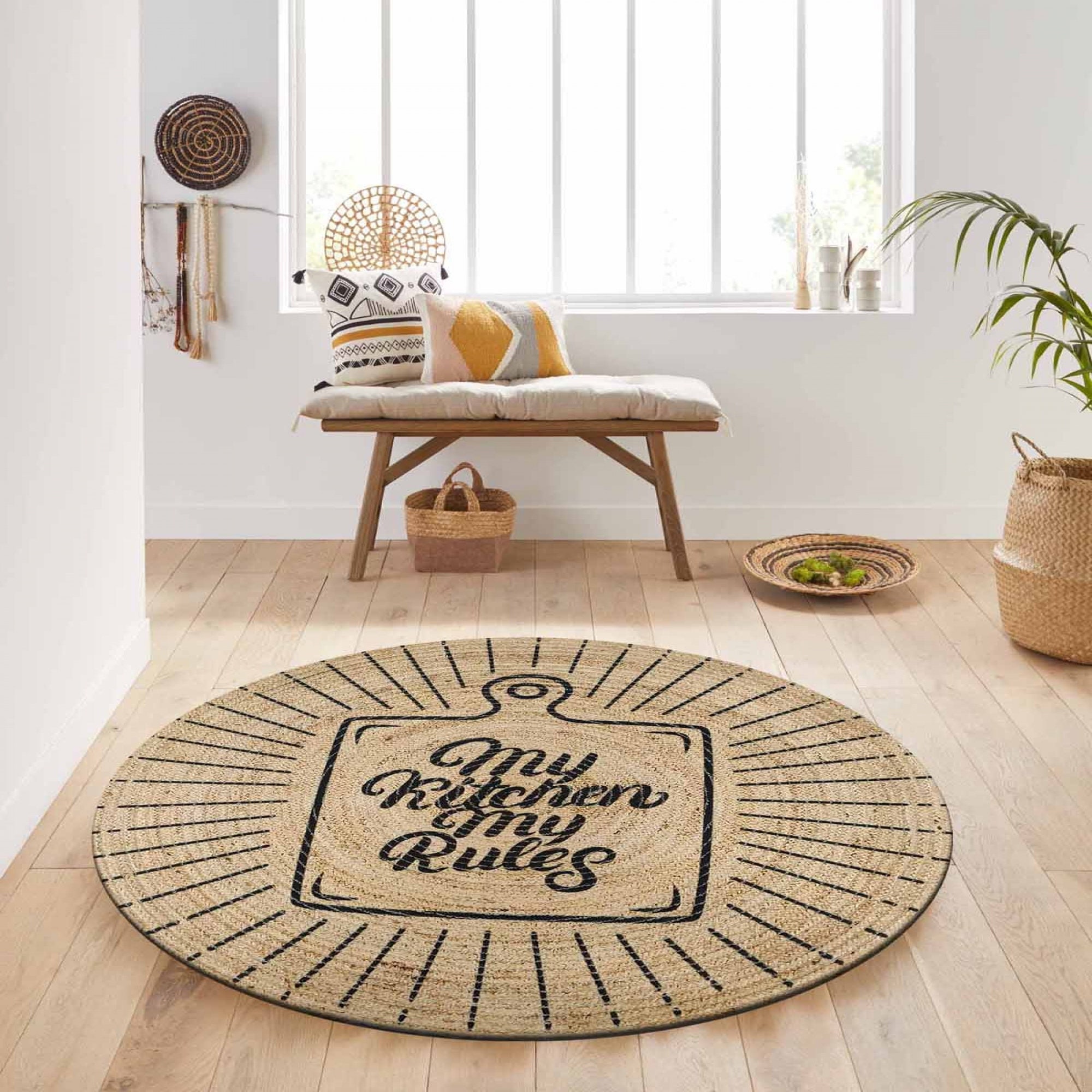 Hand Braded Round Jute /My Kitchen Patterned Jute Rug/Natural Etsy