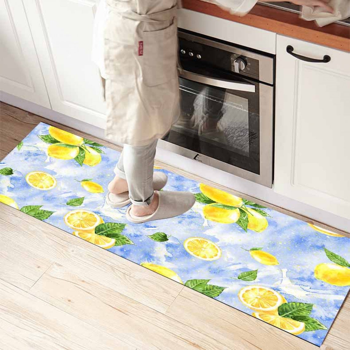 Kitchen Area Rug / Blue Yellow Lemon 3d Patterned Kitchen Area Etsy