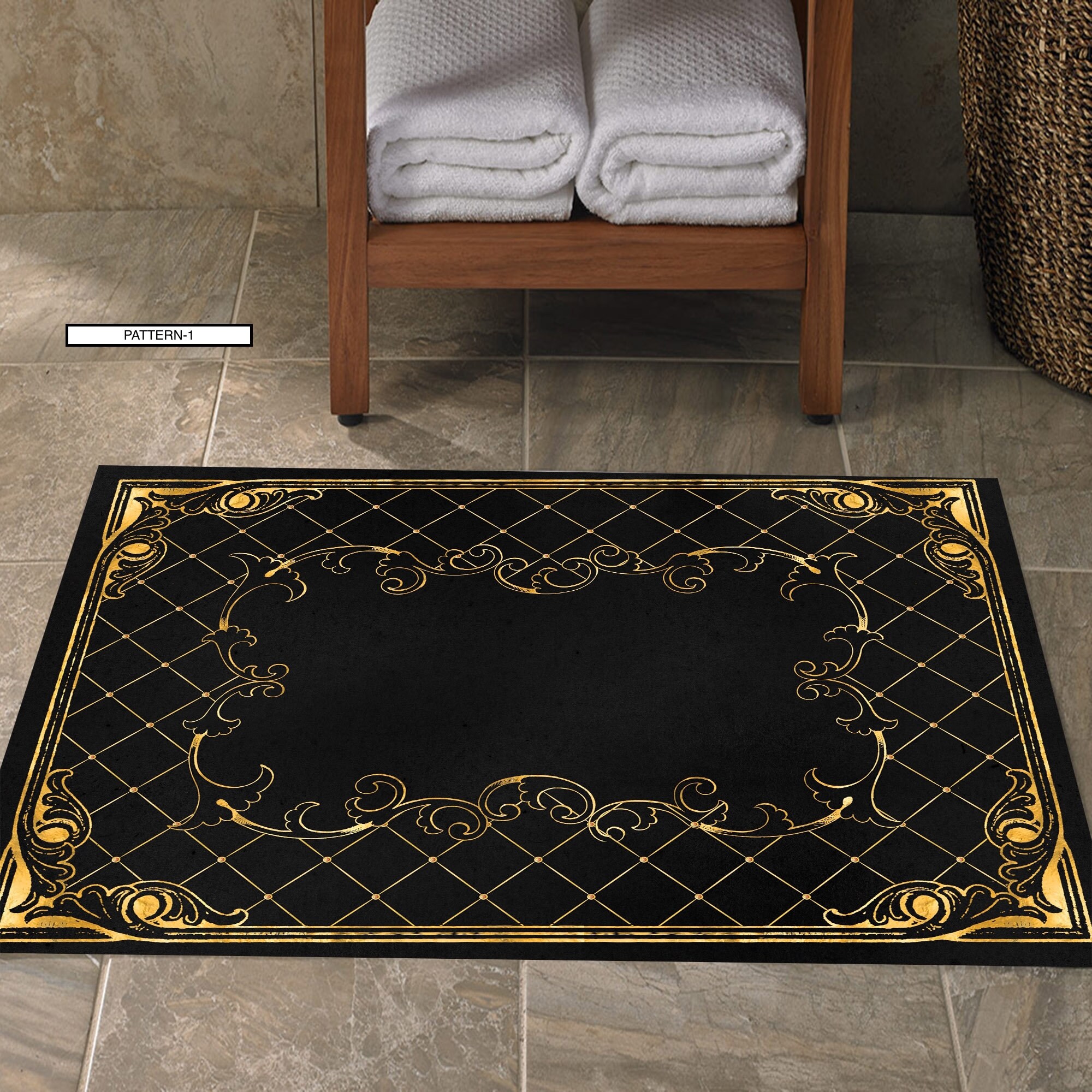 Bath Mats Set Carpet / Black Golden Yellow Vintage Toilet Etsy