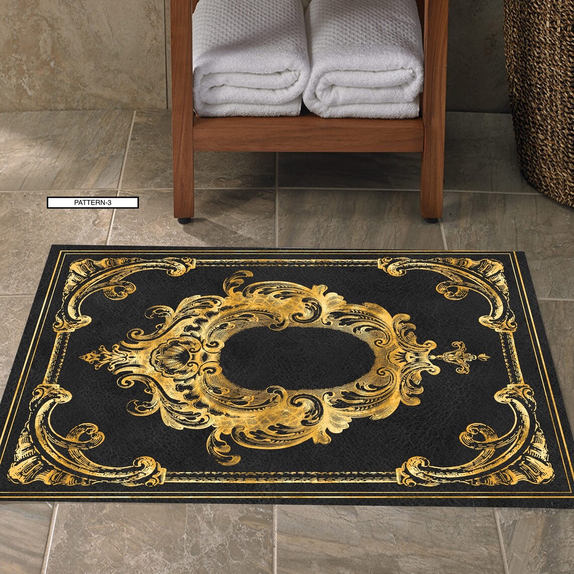 Bath Mats Set Carpet / Black Golden Yellow Vintage Toilet Etsy