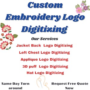 Custom Embroidery Digitizing, Logo Digitizing, Embroidery Digitizing Service, Image Digitizing Embroidery, Custom Digitize, Custom Patches image 1