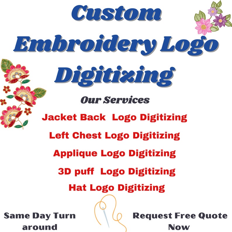 Custom Embroidery Digitizing, Logo Digitizing, Embroidery Digitizing Service, Image Digitizing Embroidery, Custom Digitize, Custom Patches image 1