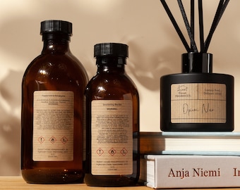 Reed Diffuser Oil Refill in 150ml or 300ml Amber Glass Bottles. Premium Handmade Long Lasting Room Diffuser Oil in a Variety of Scents.