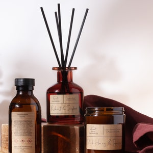 Apothecary Bottle Reed Diffuser Handmade Long Lasting 100ml Room Diffuser in Vintage Style Clear/Amber Glass Bottle With Choice of Reeds. image 10