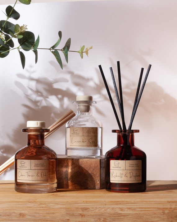 Apothecary Bottle Reed Diffuser Handmade Long Lasting 100ml Room Diffuser in Vintage Style Clear Amber Glass Bottle With Choice of Reeds