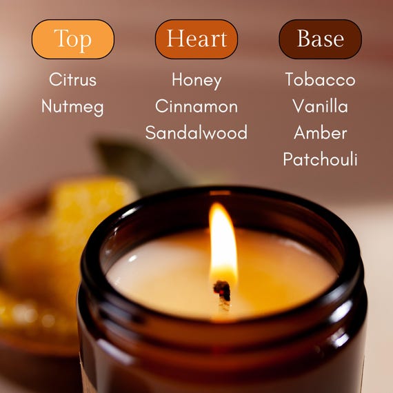 Dark Honey & Tobacco Candle Gift | 35hr Burn Luxury Eco Friendly Coconut  Wax Candle in Amber Glass Jar | Room Perfume Gift for Him or Her