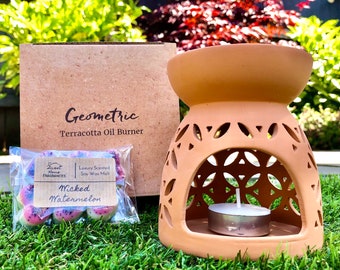 Geometric Terracotta Wax Burner & Melts Gift Set Starter Pack. Apothecary Oil Diffuser Statement Piece. Home Fragrance Bundle Gift For Her.