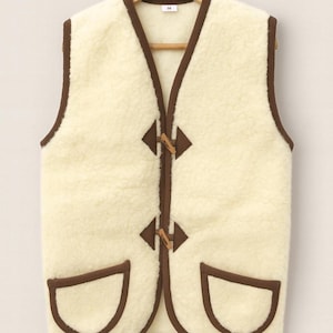 Kamizelka z naturalnej wełny merynosów – ocieplacz na ciało ze 100% czystej wełny jagnięcej, warstwa spodnia – tradycyjna kamizelka w stylu retro i folkowym – wygodna i ciepła