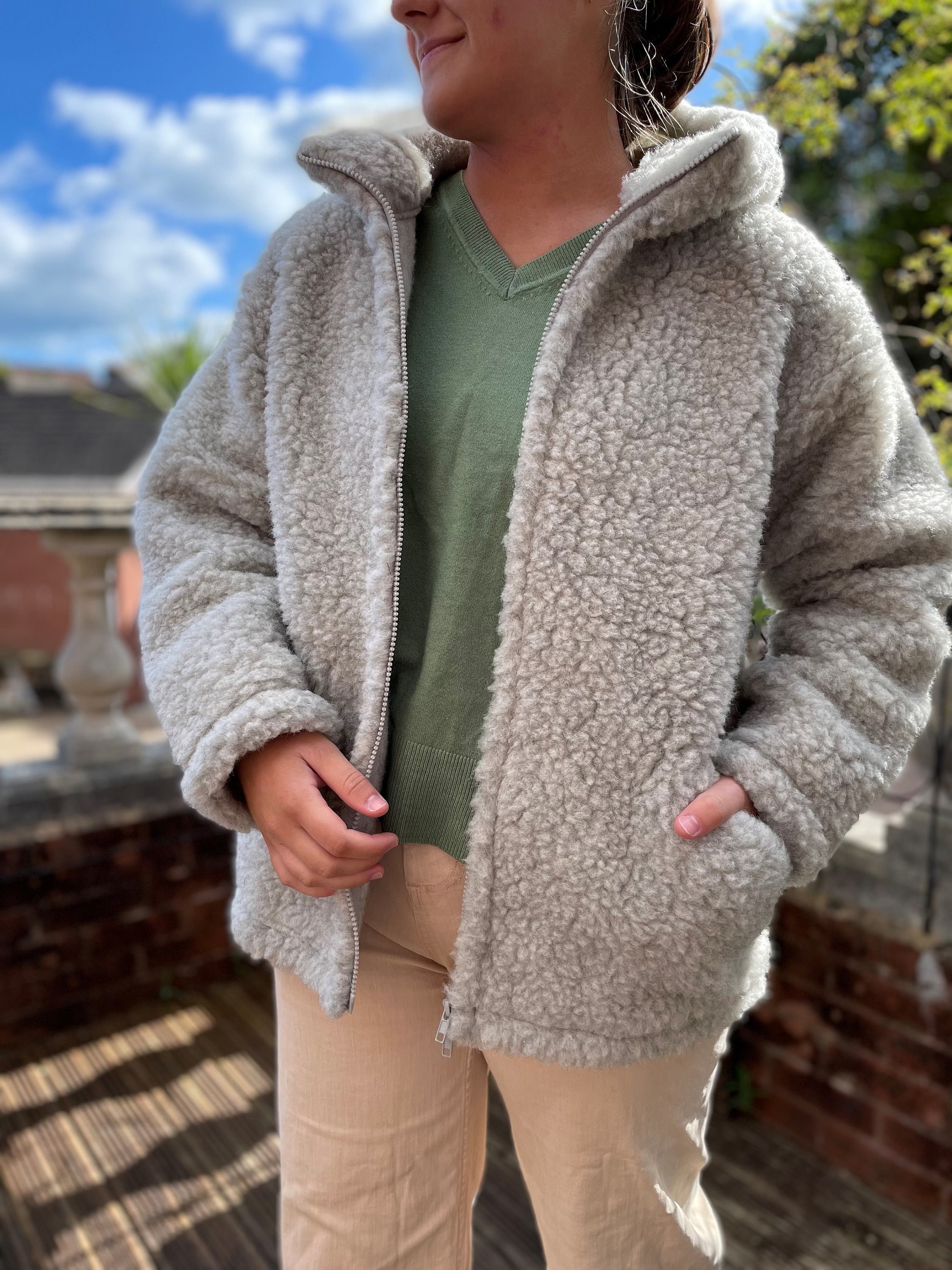 flower monogram shearling hoodie