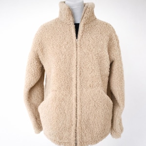 Gezellige merinowollen jas ~ uniseks havermoutbeige jas met rits ~ warme wollen fleece
