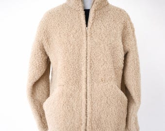 Chaqueta de lana merino acogedora ~ Abrigo unisex con cremallera beige avena ~ Polar de lana cálido