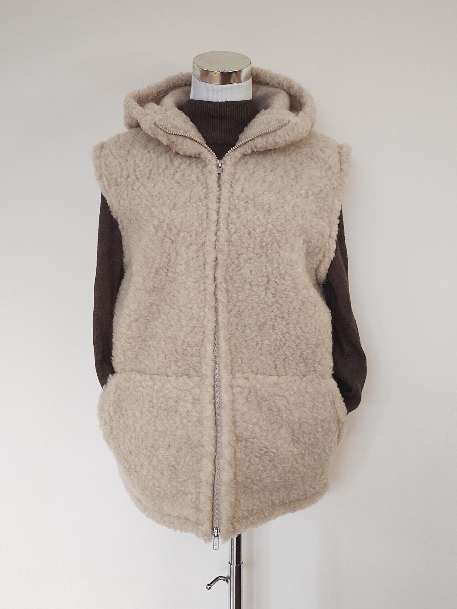 Merino Wool Body Warmer With Hood ~ Natural Wool Zipped